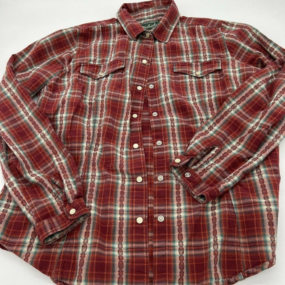 WOMENS WOOLRICH RED PLAID PEARL SNAP FRONT SHIRT  SIZE Large